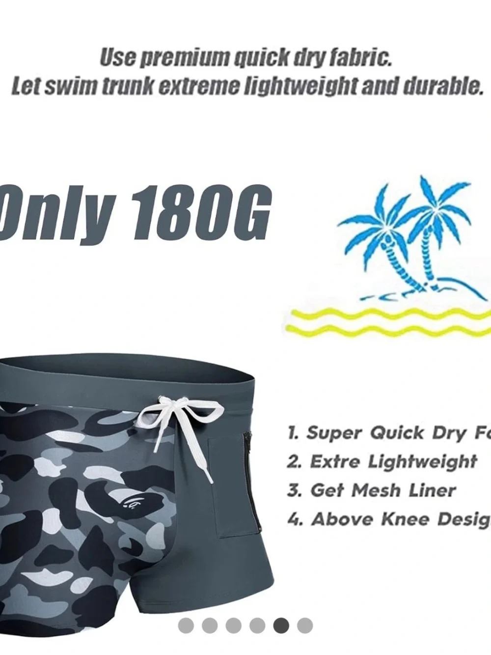 Quick Dry Lightweight Square Leg Cut Swimwear Trunks/Cap Men’s Size M Gray/Camo